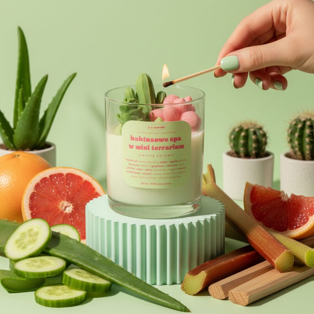 Kaktusowe spa w mini terrarium - świeca sojowa