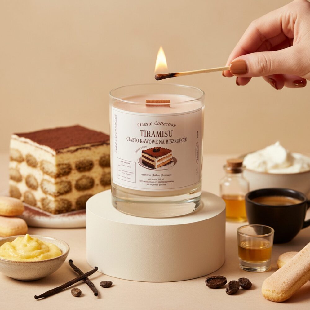 Tiramisu, ciasto kawowe na biszkopcie – świeca sojowa