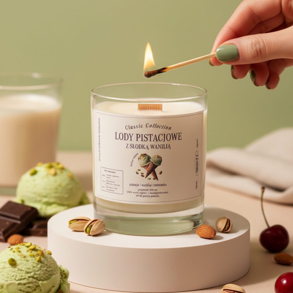 Lody pistacjowe z słodką wanilią – świeca sojowa